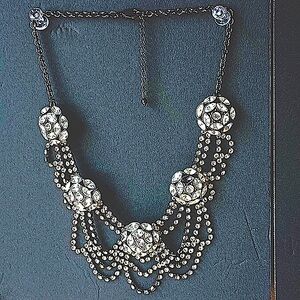 Gunmetal and Rhinestone floral Statement Necklace
